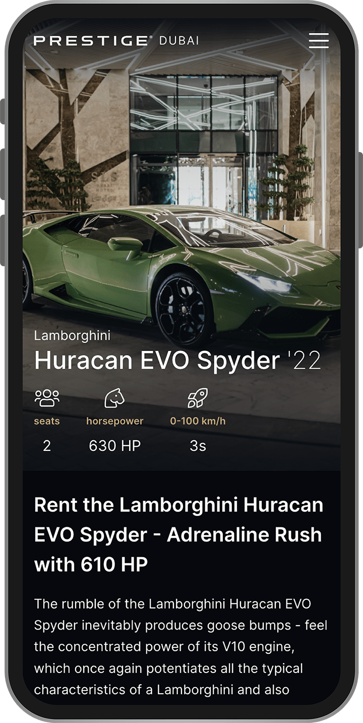 prestige.cars profile phone view