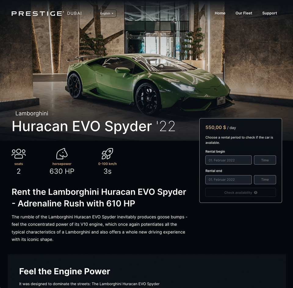 prestige.cars profile desktop view